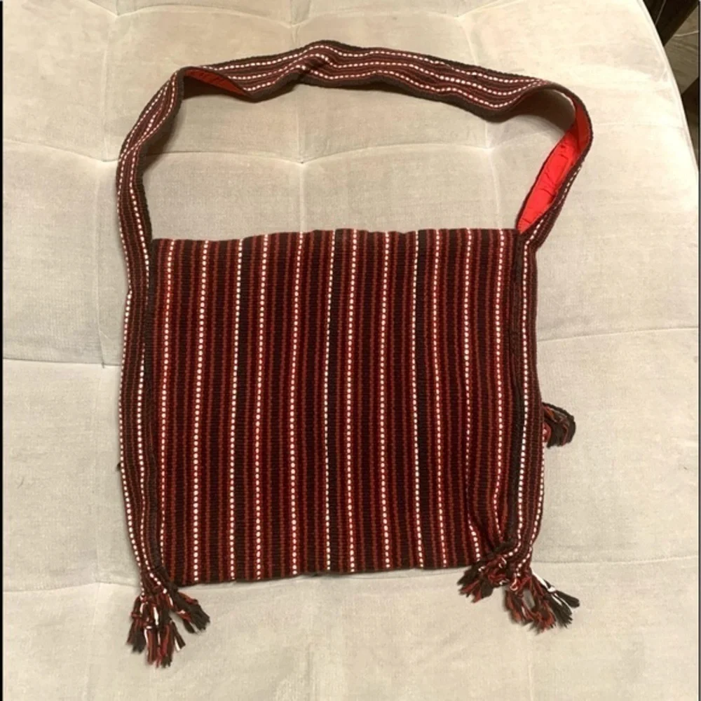Vintage Hippie Boho Hobo Bag Tassels Red Black